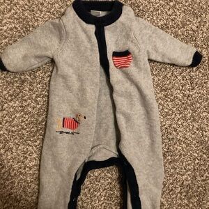 Charming Gray Kids Footie with Striped Pocket